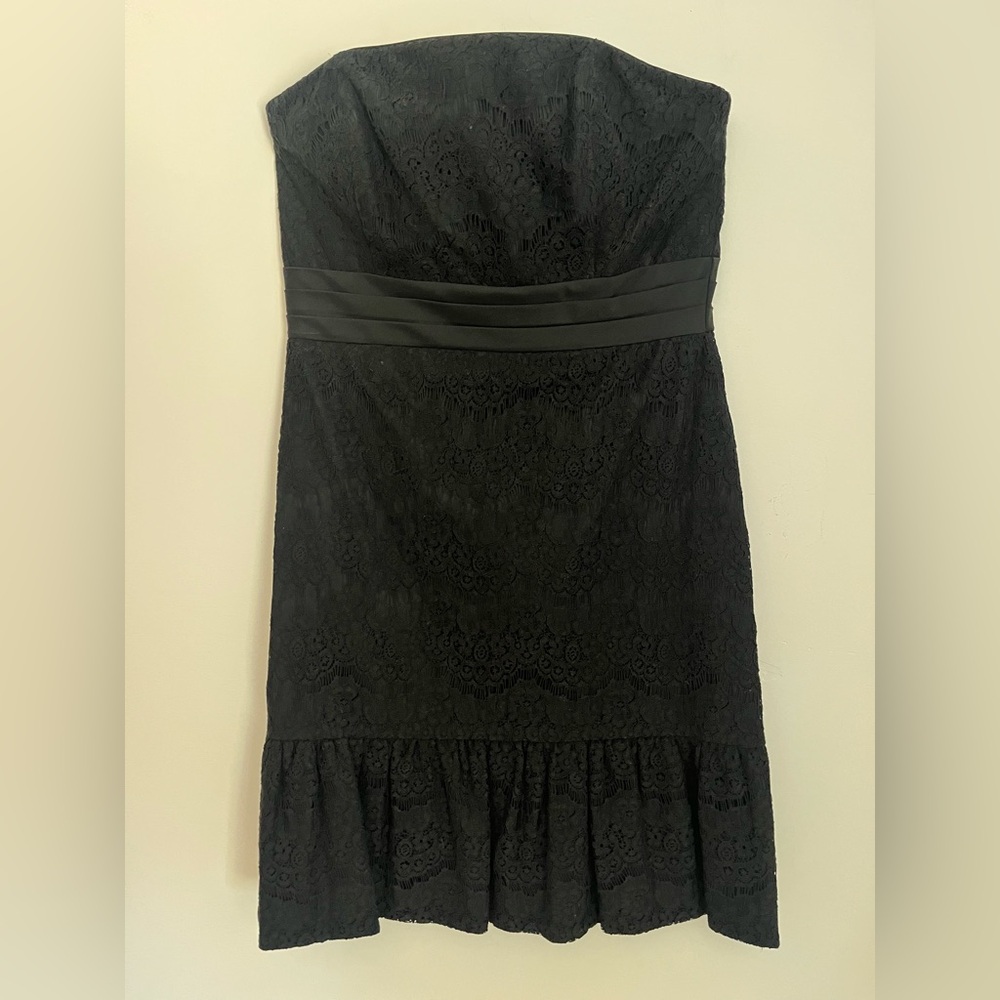 White House Black Market Strapless Black Lace Dress
